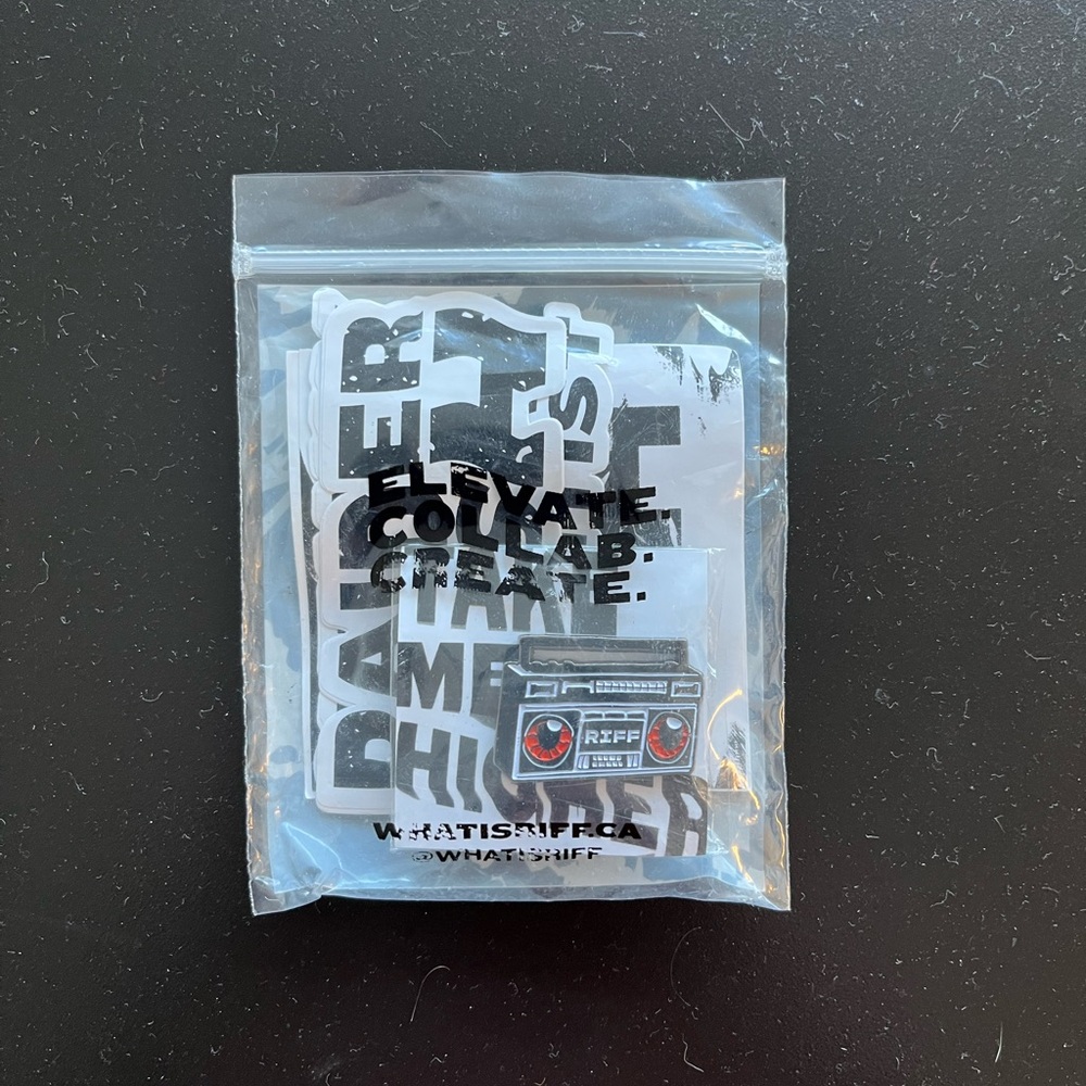 Riff Sticker Pack and Pin from promo
